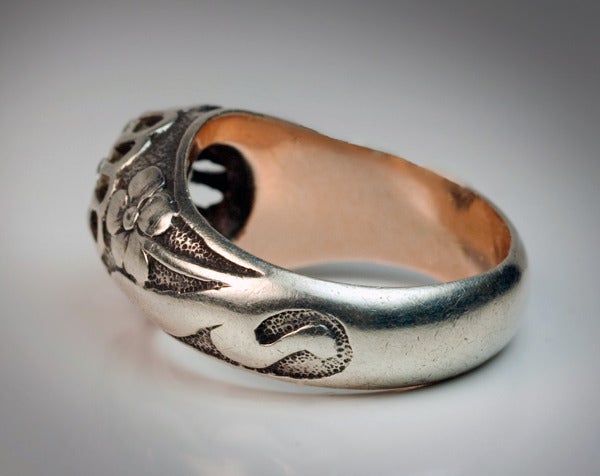 Art Nouveau Diamond Silver Ring In Good Condition In Chicago, IL
