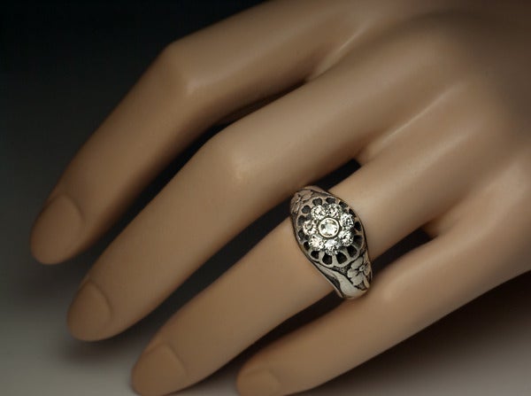 Women's or Men's Art Nouveau Diamond Silver Ring
