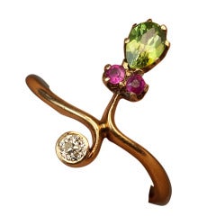 Art Nouveau Gemstone Flower Ring