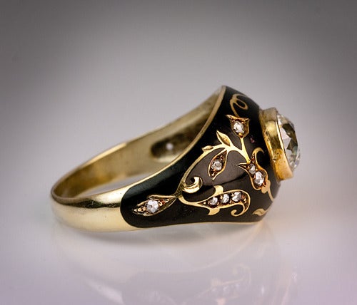 Edwardian Antique Black Enamel Diamond Ring