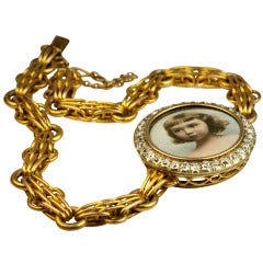 Antique Portrait Miniature Diamond Gold Bracelet