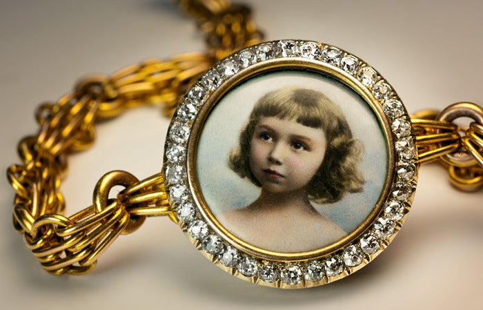 Women's Antique Portrait Miniature Diamond Gold Bracelet