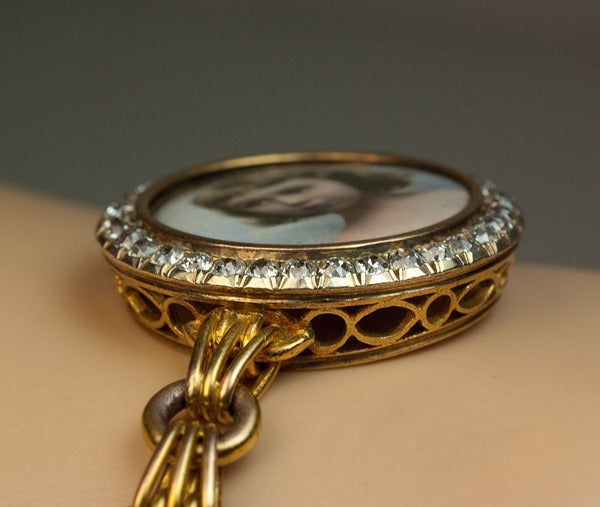 Antique Portrait Miniature Diamond Gold Bracelet 1