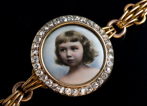 Antique Portrait Miniature Diamond Gold Bracelet 3