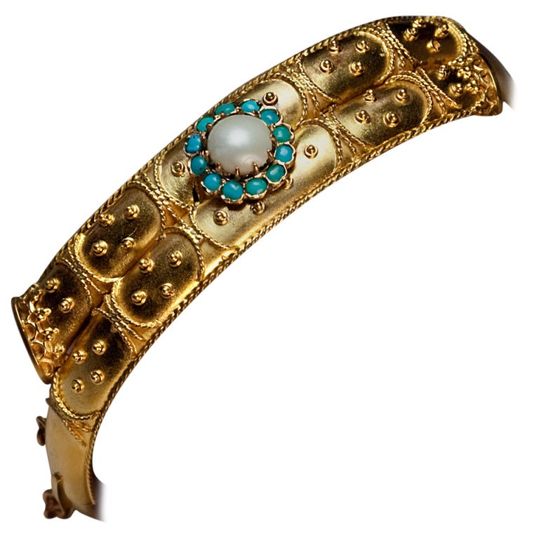 Antique Etruscan Revival Gold Bangle Bracelet