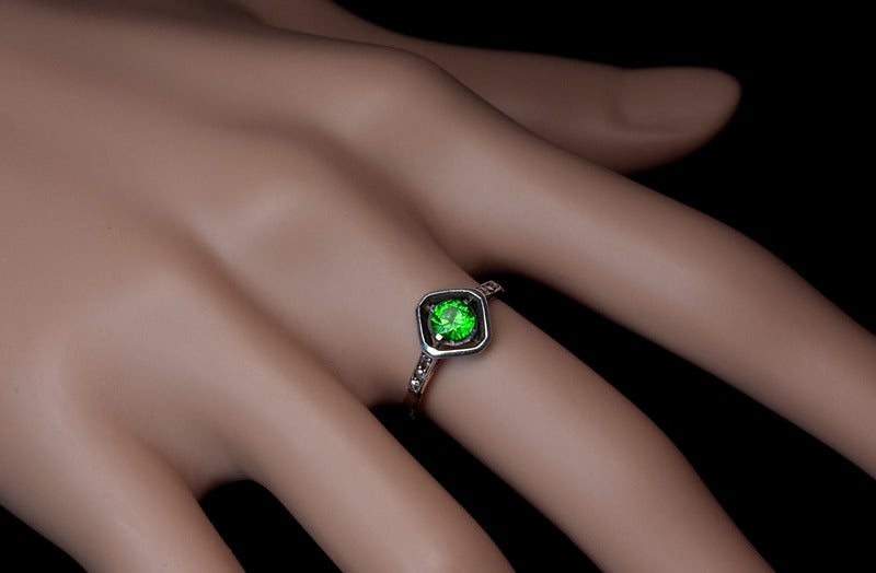 Women's Art Deco Russian Demantoid Diamond Ring