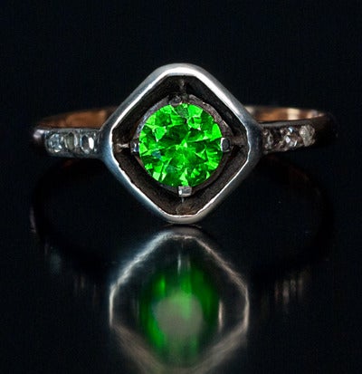 Art Deco Russian Demantoid Diamond Ring 1