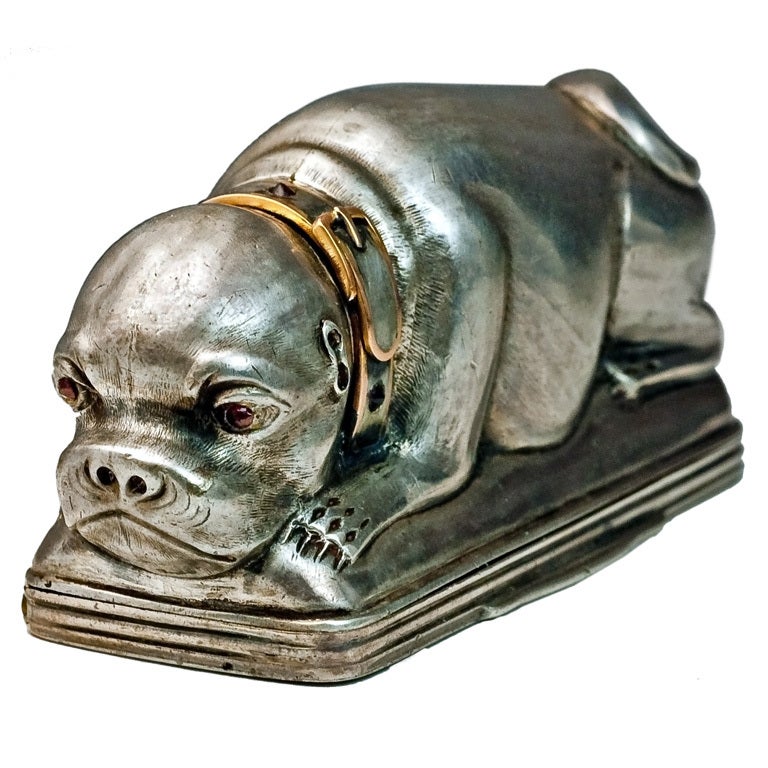 Antique Russian Silver Pug Dog Snuff Box