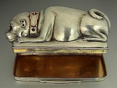 Georgian Antique Russian Silver Pug Dog Snuff Box