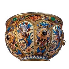 Vintage Russian Cloisonné Enamel Gilded Silver Bowl