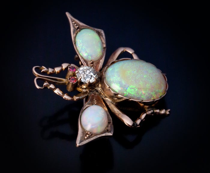 Victorian Jeweled Gold Insect Brooch Pin c.1890 at 1stdibs