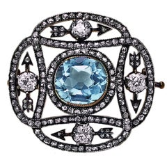Carl Faberge Aquamarine Diamond Gold Eternity Brooch
