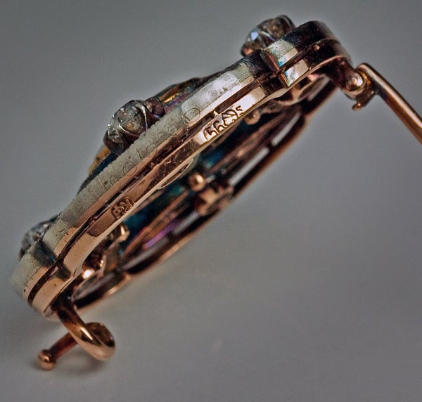 Victorian Carl Faberge Aquamarine Diamond Gold Eternity Brooch