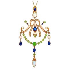 Art Nouveau Antique Russian Jeweled Gold Pendant