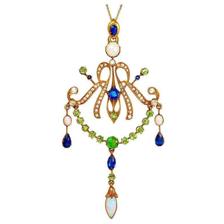 Art Nouveau Antique Russian Jeweled Gold Pendant at 1stDibs