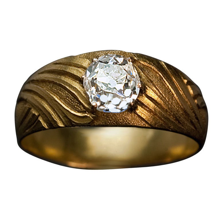 Art Nouveau Antique Russian Men's Diamond Ring