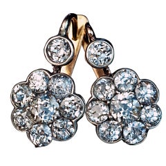Antique Russian Diamond Gold Cluster Earrings