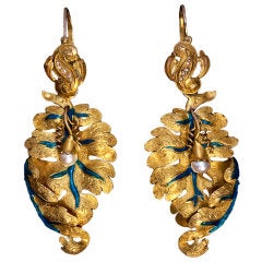 Antique Russian Gold Leaf Day-Night Earrings c. 1870