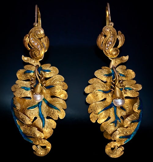 Antique Russian Gold Leaf Day-Night Earrings c. 1870 at 1stDibs