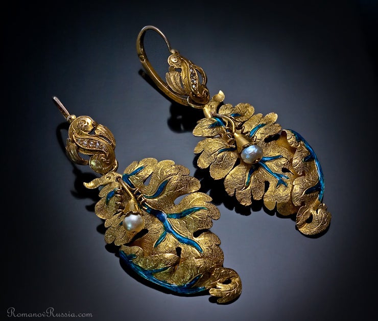 Victorian Antique Russian Gold Leaf Day-Night Earrings c. 1870