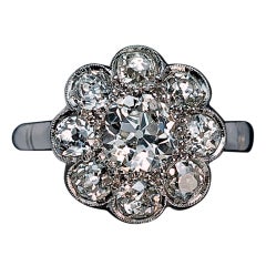 Antique Diamond Platinum Cluster Engagement Ring