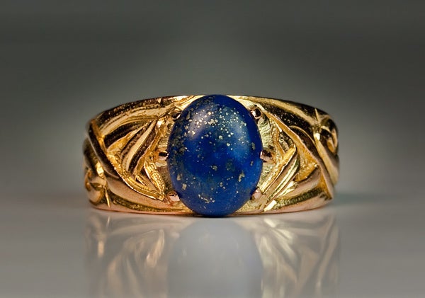 Russian Art Nouveau Gold Lapis Men's Ring 2