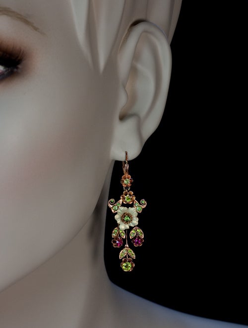 Russian Art Nouveau Enameled Demantoid Long Earrings