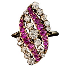 Antique Russian Belle Epoque Pink Sapphire Diamond Gold Swirl Ring 7