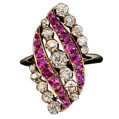 Antiguo Anillo Ruso Belle Epoque Zafiro Rosa Diamante Oro Remolino