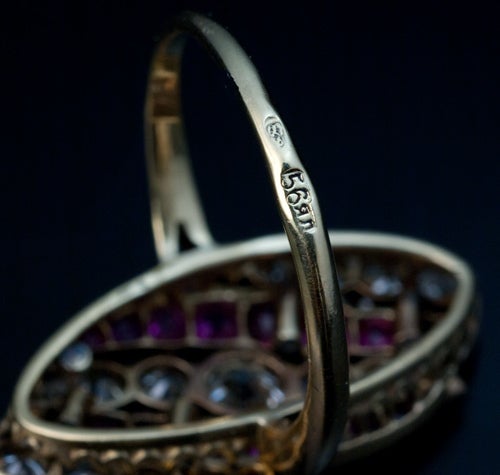 Women's Antique Russian Belle Epoque Pink Sapphire Diamond Gold Swirl Ring For Sale
