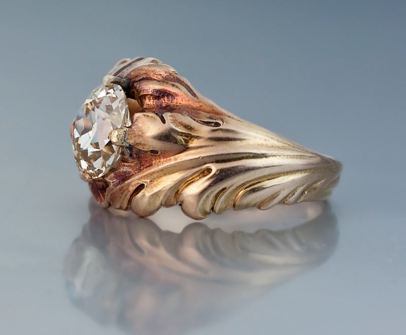 Cushion Cut Antique Russian Art Nouveau Diamond Engagement Ring