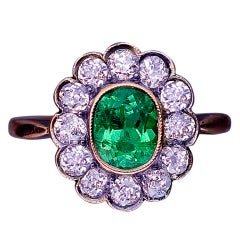 Antique Russian Emerald and Diamond Cluster Ring