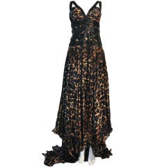 Blumarine Silk Black & Navy Leopard Print Evening gown