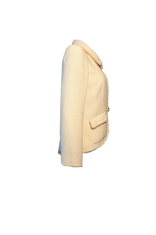 Women's Chanel 2010 Collection Ivory Creme Asymmetrical Tweed Jacket FR36