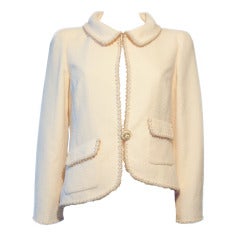 Chanel 2010 Collection Ivory Creme Asymmetrical Tweed Jacket FR36