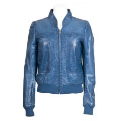 Balenciaga Blue Goat Leather Bomber Jacket FR38