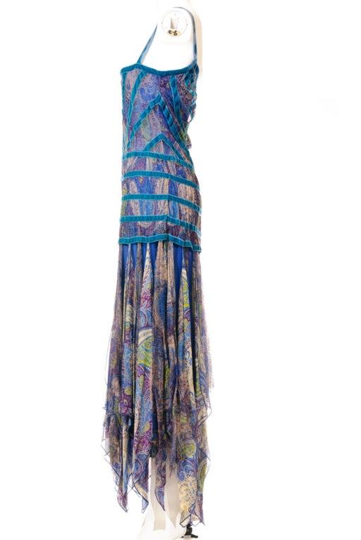 Etro Paisley Print Fringed w/ Matching Velvet Trims Dress at 1stdibs