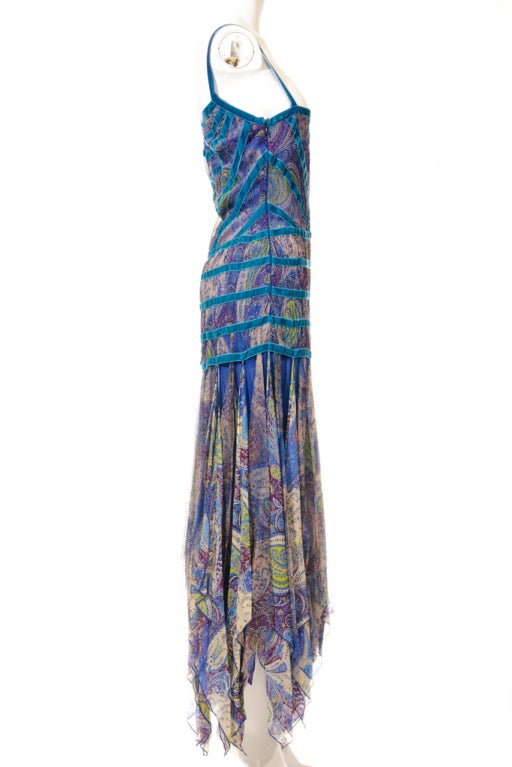 Etro Paisley Print Fringed w/ Matching Velvet Trims Dress 2