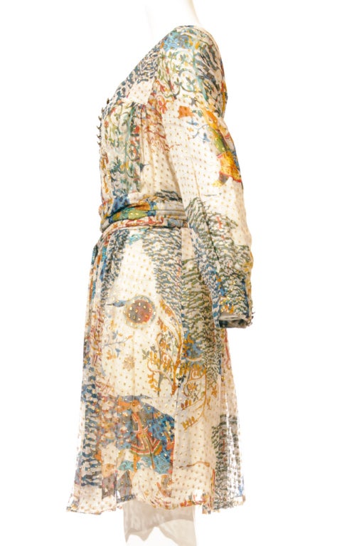 Beige Gucci Multi-color Textured Nostalgic Print Silk Dress