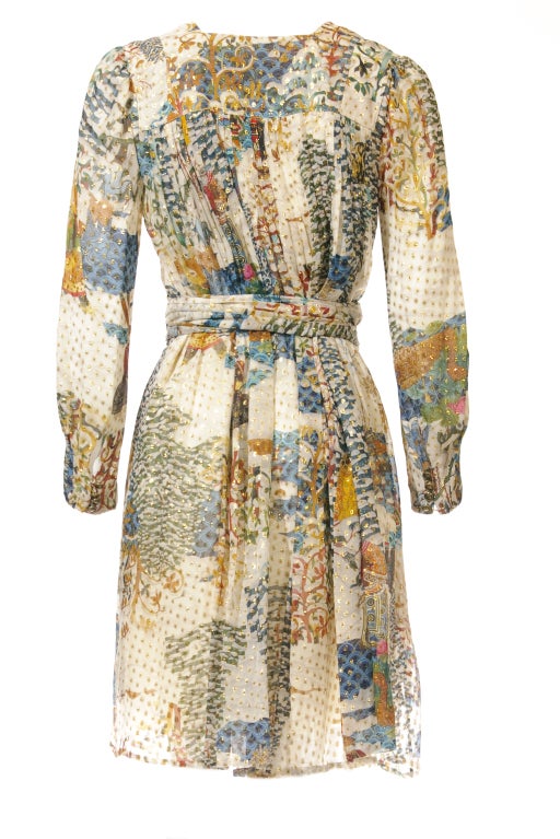 Gucci Multi-color Textured Nostalgic Print Silk Dress In Excellent Condition In Hong Kong, Hong Kong