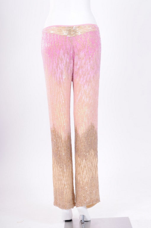 Barney Cheng Pink and Taupe Sequins Evening Pants 1
