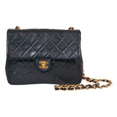 Chanel Vintage Black Mini Flap Gold Chain Leather Bag