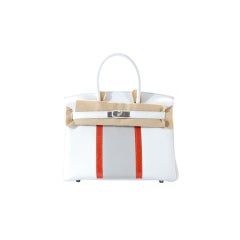 Hermes 30CM Birkin Bag Club in White Gris and Sanguine Lizard