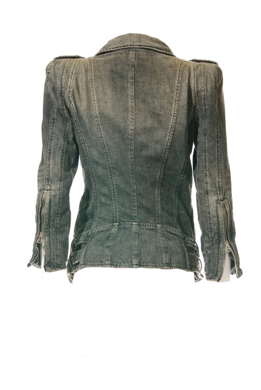 Balmain Grey/Black Jean Jacket with Signature Shoulder Design 1