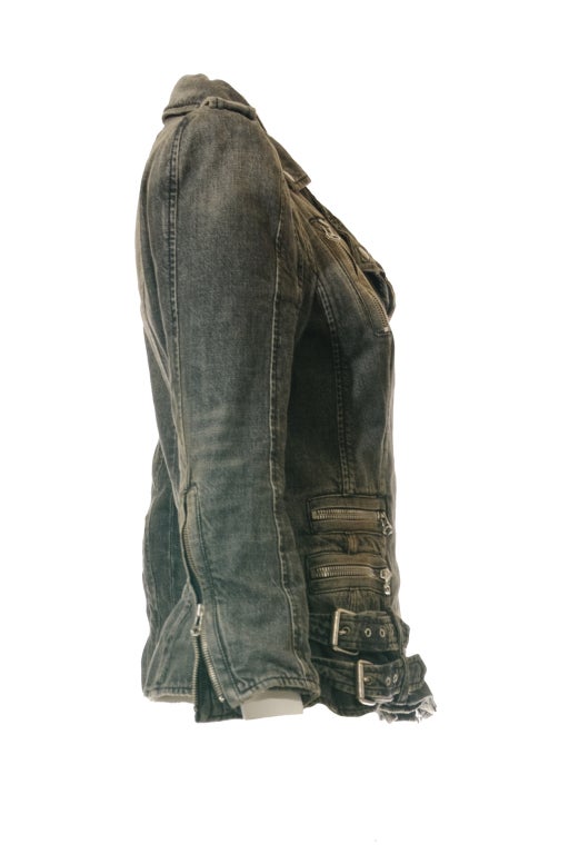 Balmain Grey/Black Jean Jacket with Signature Shoulder Design 2