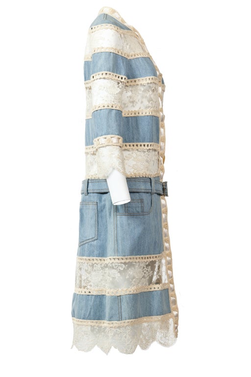 Women's Christian Dior by John Galliano Lace and Denim Crochet Dress