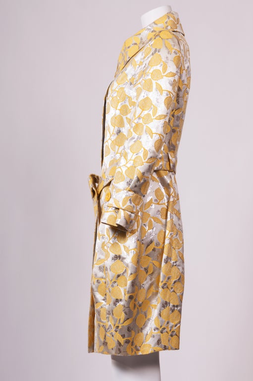 Moschino Yellow and Gold Floral Printed Jacquard Coat In Excellent Condition In Hong Kong, Hong Kong