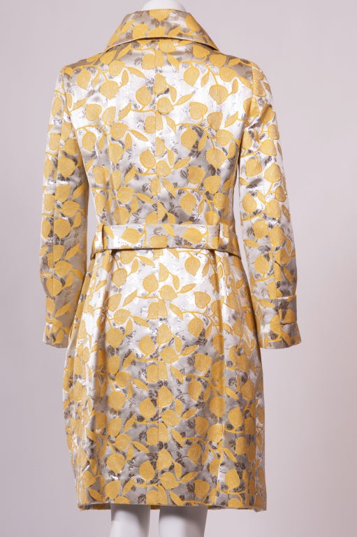 Women's Moschino Yellow and Gold Floral Printed Jacquard Coat