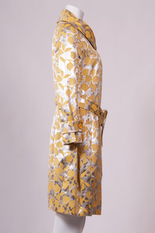 Moschino Yellow and Gold Floral Printed Jacquard Coat 1