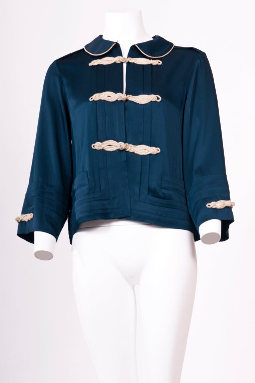 Louis Vuitton Blue Silk Trim Peter Pan Collar Jacket